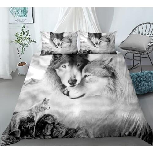 Grey White Wolf Bedding Set Fashion Animal 3D Print Comforter Luxury Queen King Single Size Duvet Cover Set Home Textile Decor