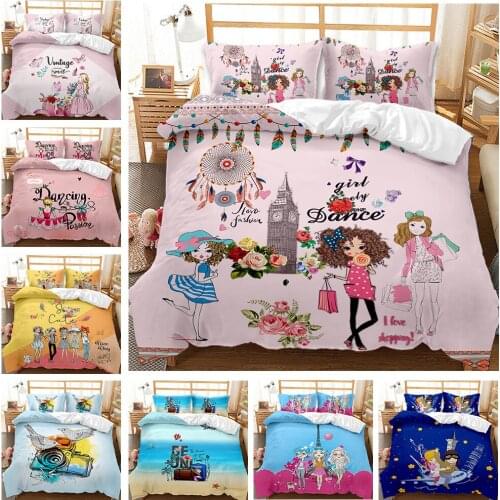 Fashion Girls Prints Duvet Cover Bedding Set Cartoon Beauty Quilt Cover Queen King Size Comforter Cover Modern Women Bedclothes