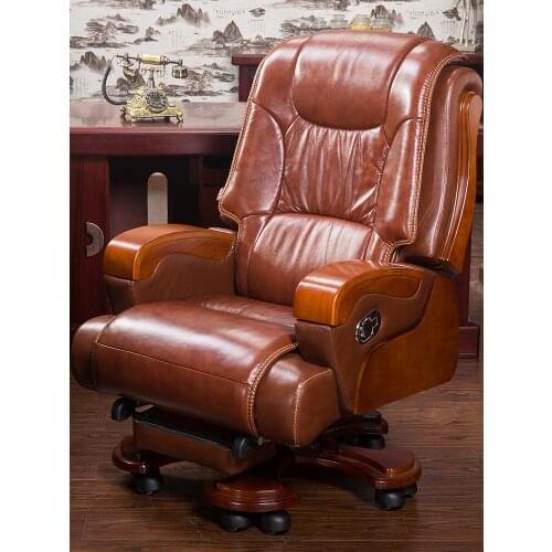 Fashion Minimalist Modern Home Leather Boss Chair Business Executive Solid Wood Office Massage Reclining Swivel Computer Chair