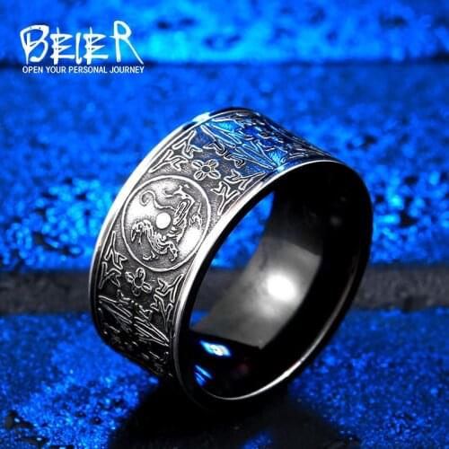 BEIER 316L Stainless Steel Men Soldier Rings For Men Carving Dsacred Animal Fashion Jewelry Gift Dropshipping LLBR8-386R