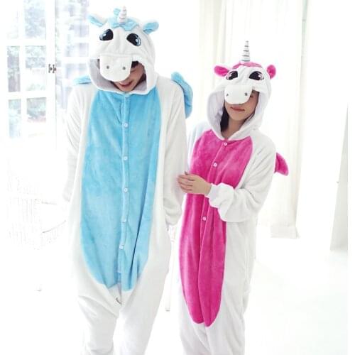 Soft Fabric Flannel Pink Unicorn Nightwear Hooded Onsie Pyjamas Couple Unicornio Pajamas Women Onesie Sleepwear Kigurumi Clothes