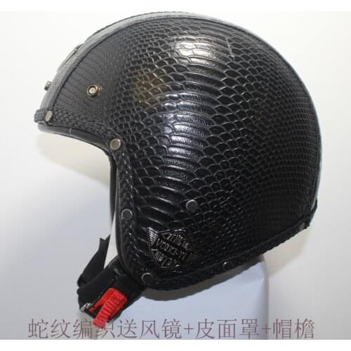 2018 New Synthetic Leather Motorcycle Helmet Retro Vintage Cruiser Chopper Scooter Cafe Racer Moto Helmet 3/4 Open Face Helmet