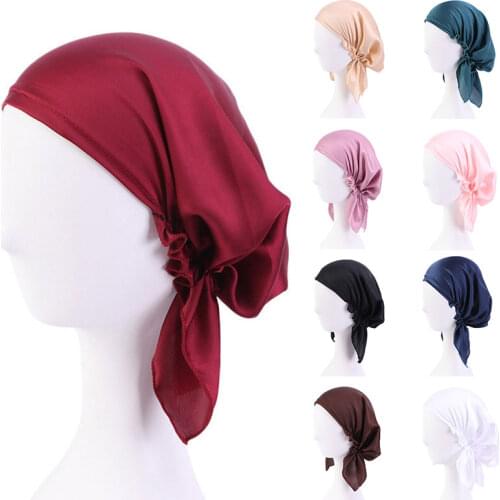 2020 New Satin Silk Underscarf Inner Hijab Caps Women Muslim Turban Bonnet Hats Arab Wrap Bandage Headwrap Female Muslim Hijabs