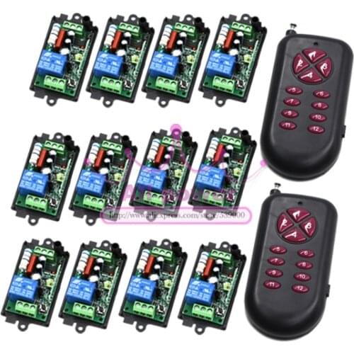 New product AC220V 1CH RF Wireless Remote Control Switch system 2Transmite&12Receiver 220V relays remote control supply M4 T4 L4