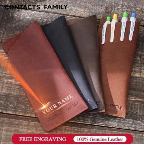 Retro Genuine Leather Pencil Bag Handmade Fountain Pencil Pen Case Holder Vintage Style Leather Accessories For Travel Journal