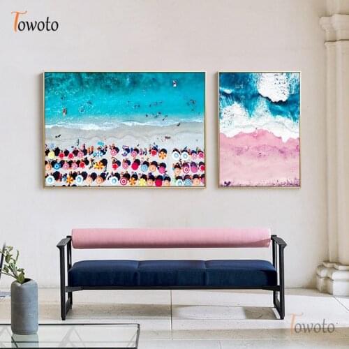 Navy Blue Pink Ocean Water Posters and Prints Seascape Canvas Paintins Sea Water Wall Art Pictures Home Decoration Modern Decor