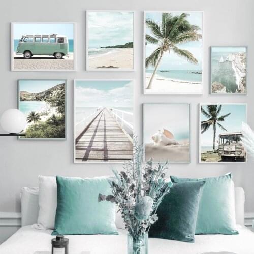 Coastline Palm Tree Van Conch Ocean Beach Wall Art Canvas Painting Nordic Posters And Prints Wall Pictures For Living Room Decor