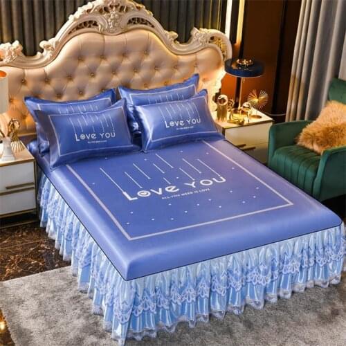 Summer cool Ice silk mat bed cover skirted machine washable cool bedspreads air conditioning soft bed sheet lace edge non-slip