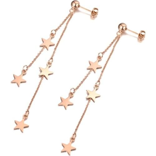 Trendy Office Style Stainless Steel 4Pcs Star Tassel Drop Earrings For Women Girls Bohemia Chain Dangle Earrings E19201