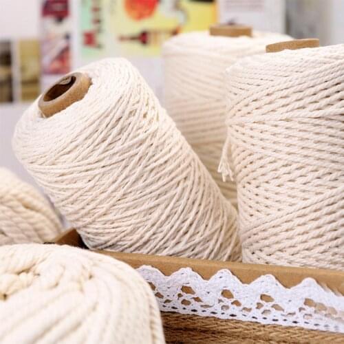 50/100/200M Cotton Macrame Cord Rope Ribbon String Sewing Crafts DIY Beige Braided Twine Wedding Decoration 2mm 3mm 4mm 5mm 6mm