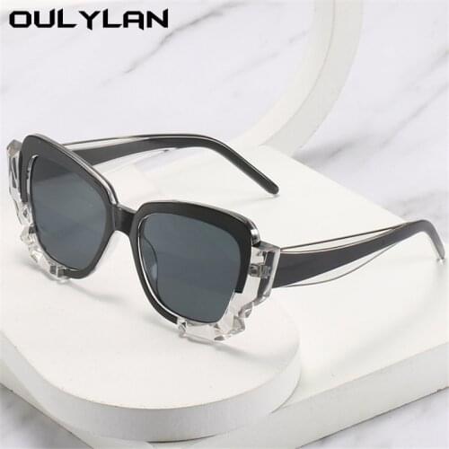 Oulylan Vintage Cat Eye Sunglasses Women Men Luxury Brand Design Irregular Sun Glasses Personality Crystal Mirror Goggles UV400