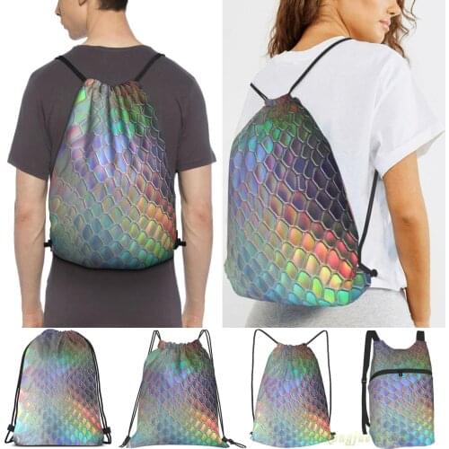 Unisex Drawstring Bags Holographic Croc Women Drawstring Backpacks Men Outdoor Travel Backpacks Training Fitness Bag