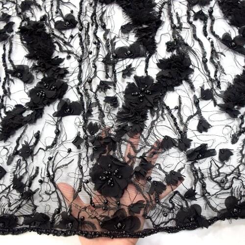New Arrival French Black tulle lace with embroidery and handmade beading soft net fabric