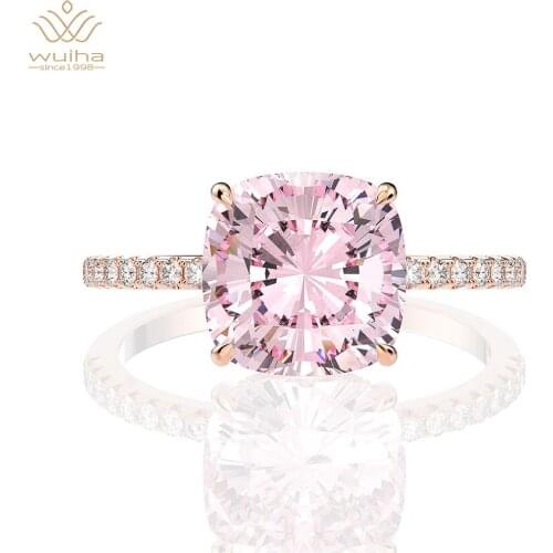 Wuiha 100% 925 Sterling Silver Created Moissanite Sapphire Gemstone Wedding Engagement Rose Gold Ring Fine Jewelry Wholesale