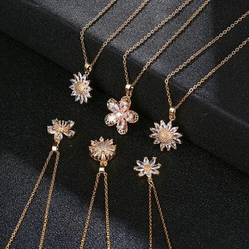 Fashion stainless steel Chain Zircon Sun Flower Chrysanthemum Flower Pendant Necklace For Women Glamour Female Necklace Jewelry