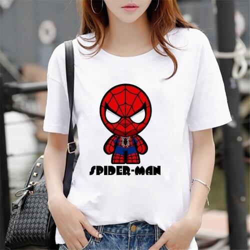 Marvel Women Tshirt Punk Spider Man Print Short Sleeve Casual Plussize O-Neck T Shirt Female Tee Tops Dropship Clothes