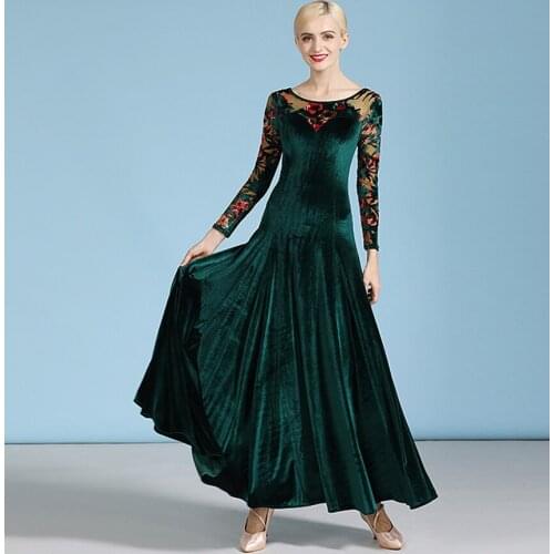 Womens Velvet Practice Ballroom Dancing Dresses