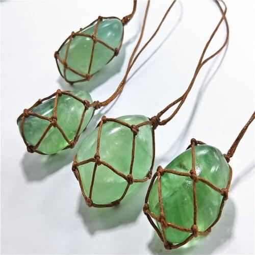 1pc Natural Stone necklace fluorite pendant Lucky pendant with the shape of woven vintage style hand made
