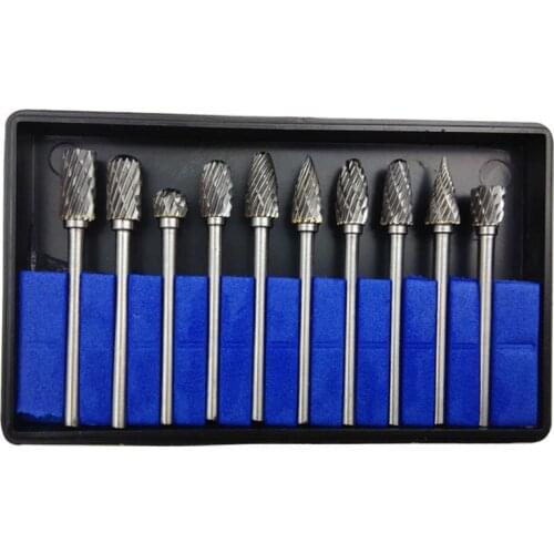 10pc 1/8" Shank Tungsten Carbide Milling Cutter Rotary Brocas Com Escareador Hss Steel Cone Drill Set Diamond Drill 3x6mm