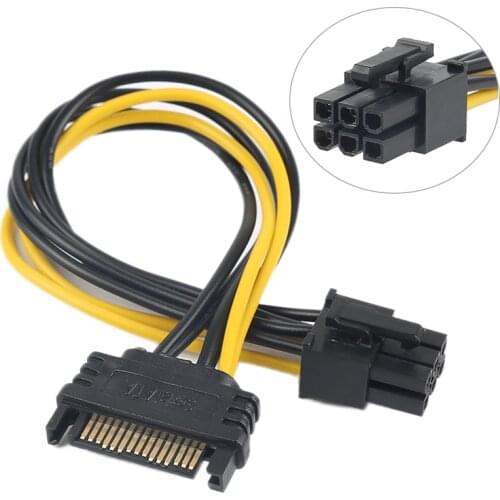 15pin SATA Power To 6pin PCIe PCI-e PCI Express Adapter Cable For Video Card 15-pin SATA Power Female, 6-pin PCIe Power Male