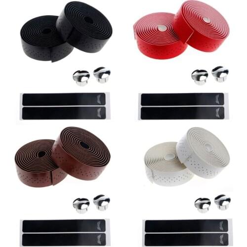 2x Bike Cycling Road Bike Sports Handlebar Tape Faux Leather Wrap +2 Bar Plug Bar Plugs Bicycle Accessories