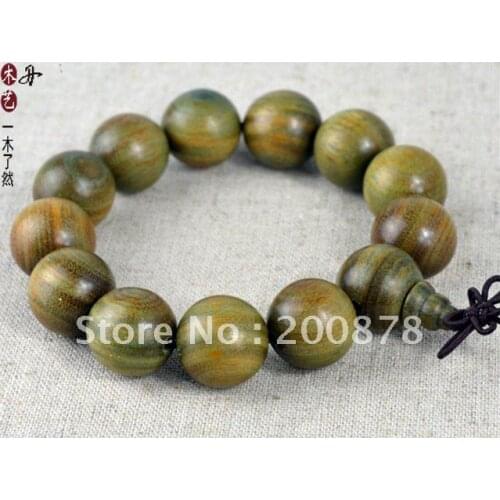 20mm Natural Green Sandalwood Bracelet 20mm Buddhist Hand Hold Malas for Man