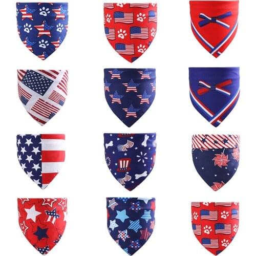 30pcs American Independence Day Dog Accessories Pet Cotton Scarf Bandana Washable Bandana for Middle Large Dog Grooming Products