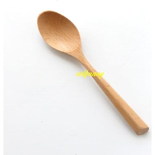 500pcs/lot 19cm Natural Color Trigonometric handle Wooden Spoon Wooden Fork Wood Teaspoon Condiment Utensil Coffee Spoon Forks