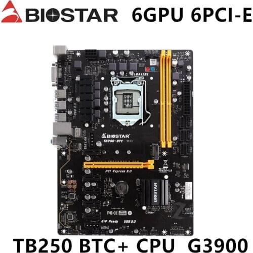 6GPU 6PCI-E BTC PRO For BIOSTAR TB250-BTC + G3900 Original Desktop MINING EXPERT Intel 1151 B250 DDR4 LGA 1151Used Motherboard