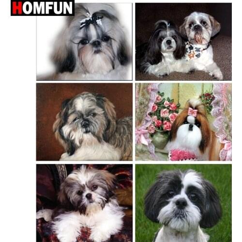 HOMFUN Diy Full Square Round Drill 5D Diamond Painting Cross Stitch Diamond Embroidery "Animal dog flower" Home Decor Gift