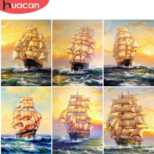 HUACAN Diamond Art Painting Sailboat Kits Home Decoration Embroidery Mosaic Sea Scenery Cross Stitch Diamond Art