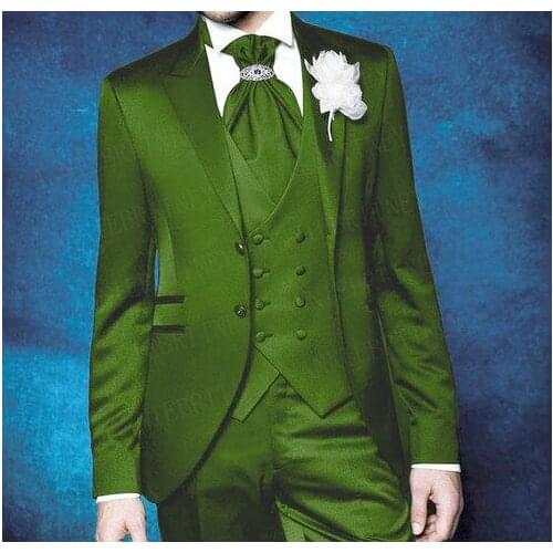 ANNIEBRITNEY Shiny Men Suit for Wedding Party Prom Dinner Formal Groom Tuxedo Custom Army Green Slim Fit Blazer Vest Pants 3Pcs