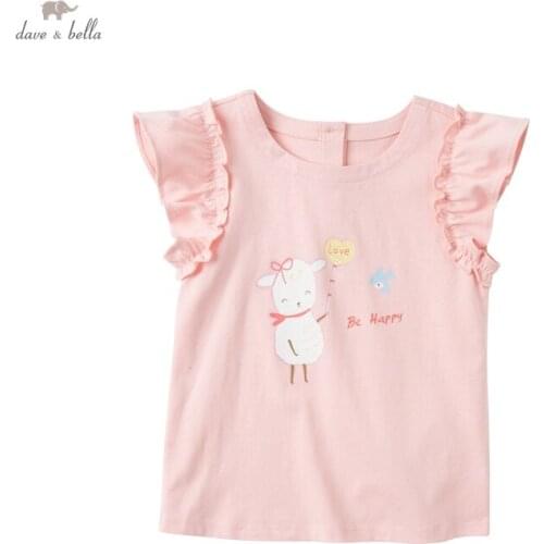 DBJ17225-1 dave bella summer baby girls cute cartoon letter print T-shirt children tops girl kids fashion tees