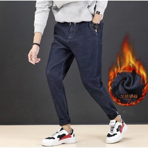 Autumn and models velvet male 130kg winter Fleece jeans thick plus size warm pants but 7XL 6XL 5XL