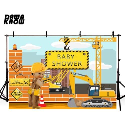 DAWNKNOW Cartoon Digger Construct Photography Background Backdrop Celebrate Birthday Party Photocall Shoot Baby Customize G946