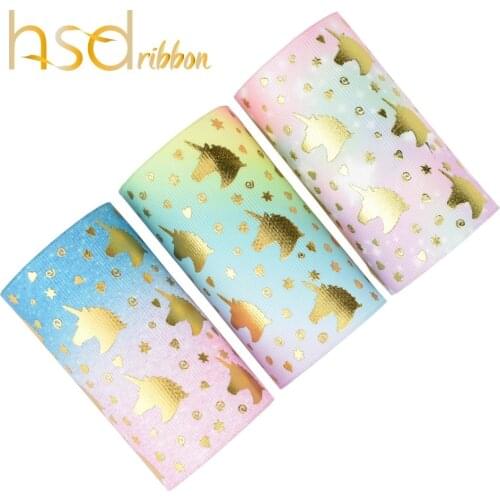 HSDRibbon Free Shipping custom HSD-DESIGN unicorn gold Foil Printed Grosgrain Ribbon