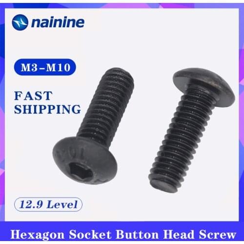 ISO7380 M3-M10 12.9 Level Black Hexagon Socket Button Head Screw Furniture Mushroom Cap Hex Bolts