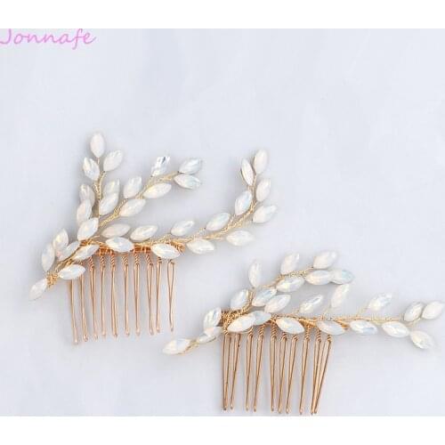 Jonnafe Fashion Opal Crystal Hair Pins Gold Bridal Hair Comb Jewelry Handmade Wedding Accessories Women Headpiece