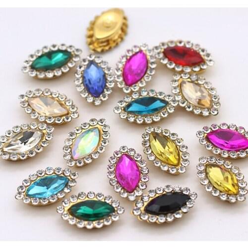 Horse eye 20pcs Sew on Rhinestone Flatback With Gold Base Claw Crystal Strass Rhinestone Buttons for DIY Garments Jewelry