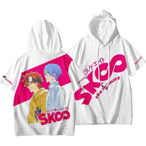 Anime SK8 the Infinity Reki Cosplay Costume Hooded T-shirt Hoodie Tops SK EIGHT Sweatshirt Summer Oversize Short Sleeve Unisex