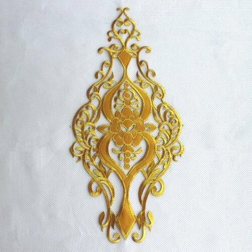Iron On Appliques Gold Embroidery Flower Cosplay Costumes Garment Patches Embroidered Garment Trims Gold And Silver 60cm*27cm