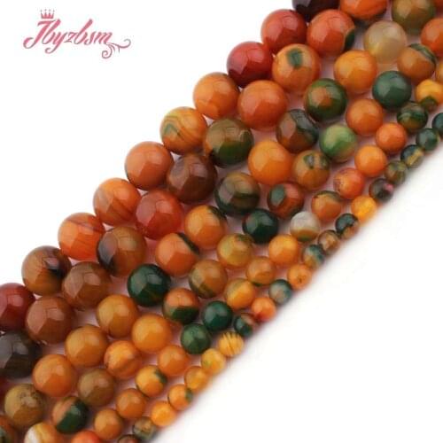 6 8 10 12mm Round Smooth Yellow&Green Agates Loose Natural Stone Beads For DIY Necklace Bracelets Jewelry Making Strand 15"