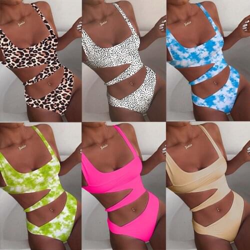 11 Colors New Sexy Asymmetry Tie Dye Women Swimwear Hollow Out One Piece Leopard Swimsuit Female Bather Bathing Suit Swim Lady