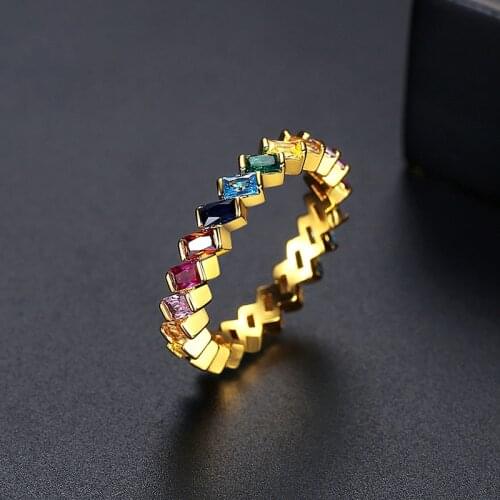 Dainty Geometry Zircon Engagement Ring Vintage Female Rainbow Crystal Stone Ring Charm Gold Silver Color Wedding Rings For Women