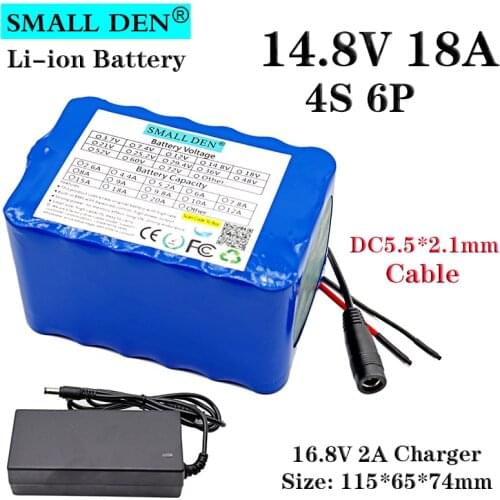 Night fishing lamp 14.8V 18Ah li-ion battery 4S6P 18650 battery pack heater miners lamp amplifier with BMS + 16.8V 2A Charger