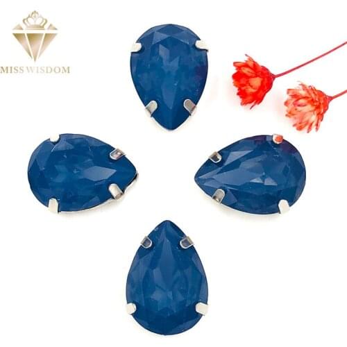 Free shipping Matt Ink blue opal teardrop sew on rhinestones with claw flatback Resin loose rhinestones DIY garment Accessories
