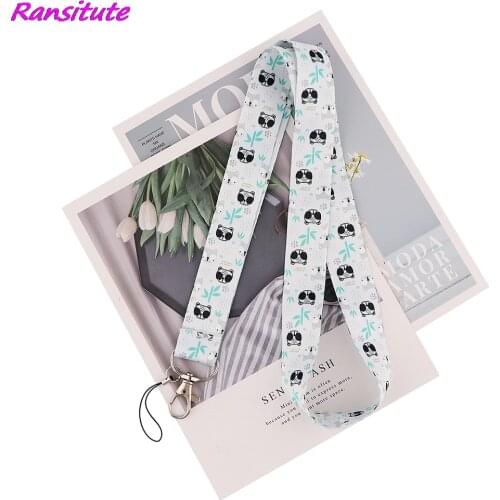 Ransitute R2136 Lovely Animal Panda Bamboo Lanyards Id Badge Holder Keychain ID Card Pass Gym Badge Holder Lanyard Key Holder