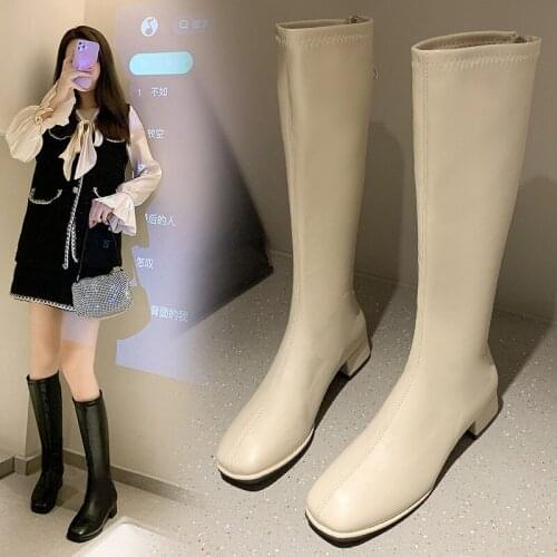2021 Fashionable Womens Boots Winter High Heels High-quality PU Long Comfortable Mujer Thigh Boots Botas Mujer Zip-to-Knee