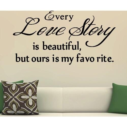 Cartoon Quote Every Love Story Is Beautiful Wall Sticker Art Sticker Modern Fashion Decor Living Room Bedroom Home Decoration