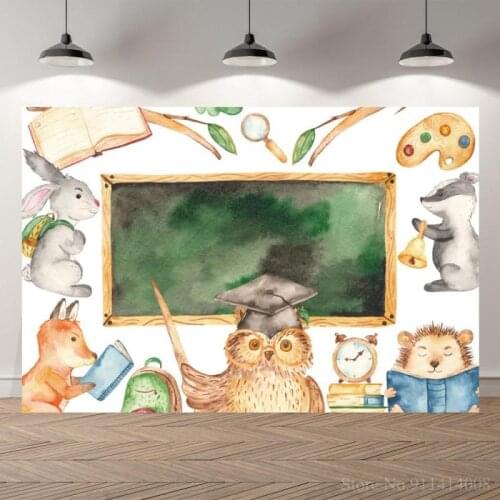 Cartoon Animals Study Tools Owl Teacher Photo Background Children Back To School Kids Portrait Photography Backdrops Photocall